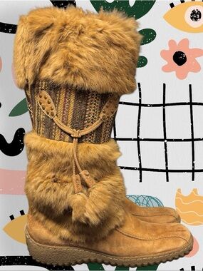 Nine West | Vintage Y2K Genuine Rabbit Leather and Fur Boho Boots